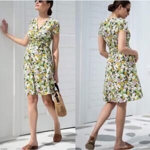 Seraphine Womens Maternity Nursing Dress XL Green Retro Floral V Neck Stretch
